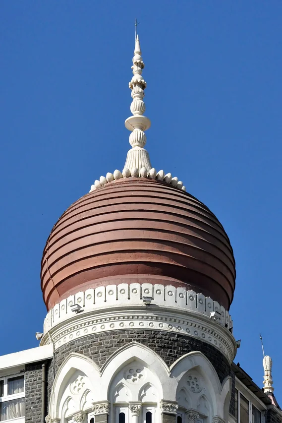 Taj mahal on a bright day in Agra, India - A monument of love in clear blue sky